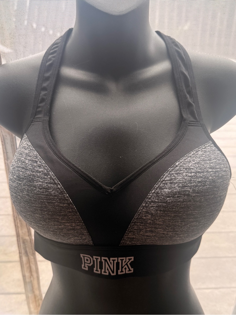PINK Victoria's Secret Black & Gray Heather Racerback Sports Bra